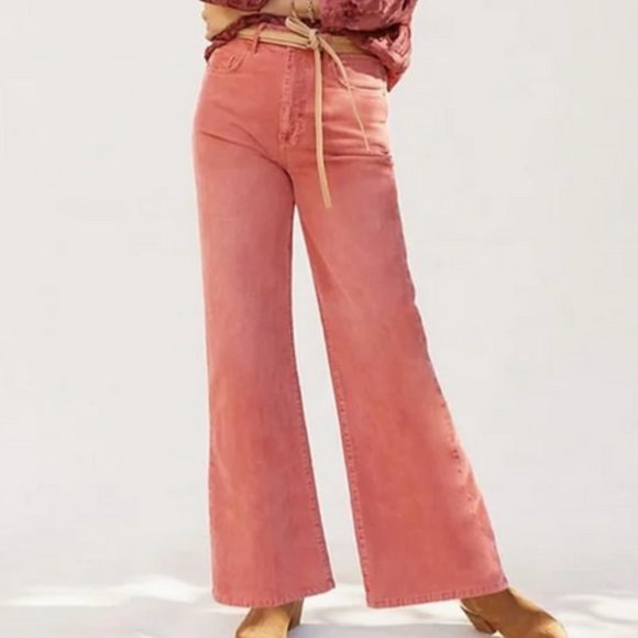 Anthropologie Pilcro 28 NWT The Annie Wide-Leg Corduroy Jeans Cords Cocoa Pink